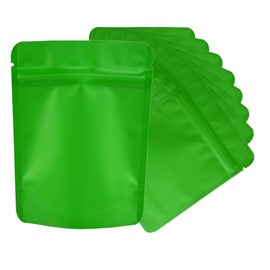 QLYCOOL 100 Pack Stand Up Pouch Bags, Zip Lock Resealable Mylar Bags for Food Storage, Heat Sealable Foil Packaging Baggies 4 x 5 Inches Matte Green