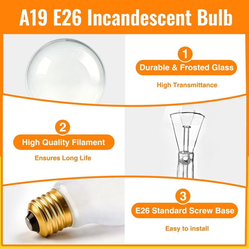 Blakapoo 100 Watt Incandescent Light Bulbs, A19 100W Frosted Light