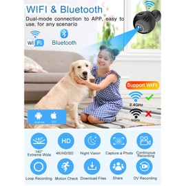 QZT Mini WiFi Camera, Small Magnetic Wireless Security Camera, 4K 1080P HD with 140° Wide Angle, AI Motion Detection, Night Vision, Smart App Control for Home & Pet Monitoring (2.4GHz)
