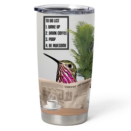 Calliope Hummingbird Reading Newspaper Tumbler 20oz - Funny To Do List Curved Stainless Steel Insulated Cup with Lid - Novelty Gifts for Hummingbird Lovers