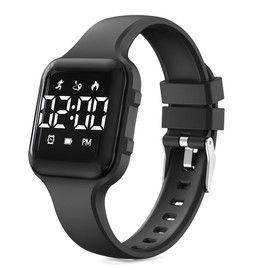 Children Simple Fitness Tracker Watch, Digital Step Counter Sport Watch, Waterproof Wristwatch, with Pedometer Alarm Clock Calendar for Kids Boy Girl Students (Black)