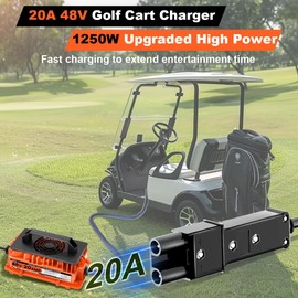 20A 48V Golf Cart Battery Charger for Yamaha G19-G22 with 2-Pin Plug 48 Volt 20 Amp 1250W Lead-Acid Battery Charger IP67 Waterproof