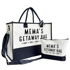 Mema's Getaway Beach Tote - Canvas Bag for Women's Birthday, Picnic, Shopping & Camping