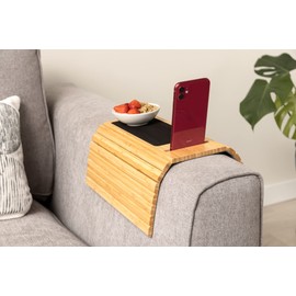 Bamboo Sofa Arm Tray Table- Anti-Slip, Flexible for All Armrests- Durable Couch Arm Table with an Elegant Design, Natural Color, Fits Any Interiors- Sofa Armrest Tray for Drinks (Natural)