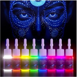 Juego de 8 tintas fluorescentes para tatuajes, juego de 8 colores, juego de 8 tintas de tatuaje, luz negra, tatuaje permanente seguro para la piel, maquillaje 3D, arte corporal, 0.1 onzas líquidas 5
