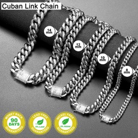WinTrend Cuban Link Chain Necklace or Bracelet with Bling Bling Cubic Zirconia Iced-Out Clasp for Men 12mm Silver Stainless Steel Hip Hop Miami Curb Chains 7.5-30 inch(12MM, 8")