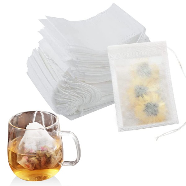 Newaner Pack of 200 Tea Filters Paper for Loose Tea, 7 x 9 cm Tea Bags, Disposable with Drawstring, Filter, Bags for Fragrances, Spices, Vanilla, Lavender, Coffee