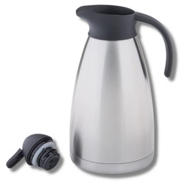 TableCraft 10299, Stainless Steel Thermal Coffee Carafe, 68 oz (2 Liter), Vacuum Insulated Beverage Dispenser, Thumb-Press Lid for Serving, Hot or Cold, Commercial Grade