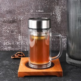 GlazzKraft Glass Tea Cup with Infuser,18.6oz/550ml Double Wall Loose Leaf Tea Mug with Infuser and Lid Travel Tea Steeper