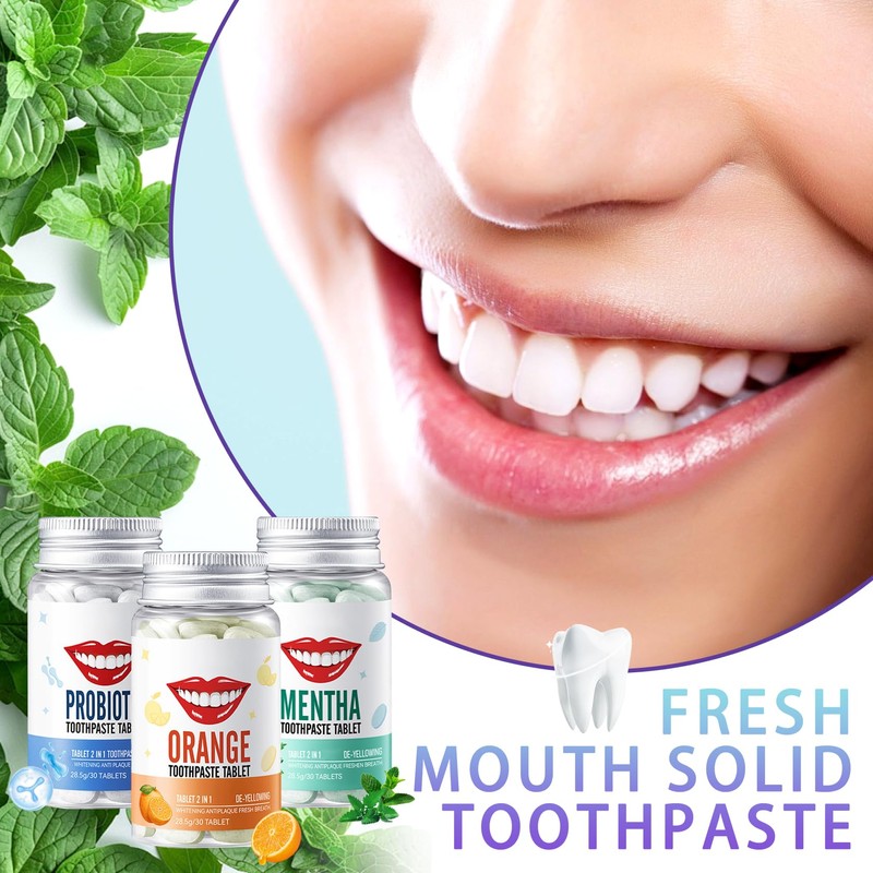 3Pcs Solid Toothpaste Tablets Kit,Deep Cleaning Colour Corrector,Chewable Toothpaste Tablets