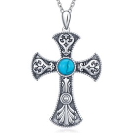 UYBNRK Cross Necklace for Women Turquoise Jewelry Silver Cross Necklaces Turquoise Necklace for Women Silver Cross Pendant Boho Native American Jewelry Western Necklace Christian Gifts for Christmas