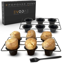 EVODAE EVODAE? 2PCS Popover Pans Nonstick 12-2x6 Pieces - Pro-Grade - Strong Built Metallic Cups - Deep Pan - Premium Black PPG Coated - Baking Popovers-Muffin-Yorkshire Pudding-Jumbo Cupcake-Cake-Cruffin