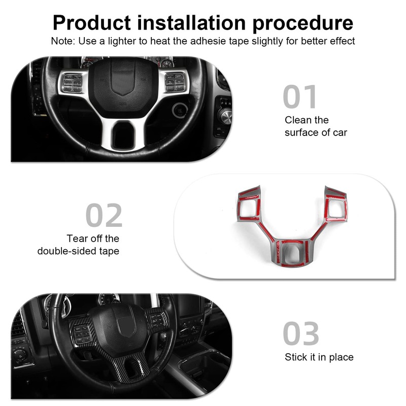 CheroCar for Dodge RAM Steering Wheel Cover Trim Interior Decoration