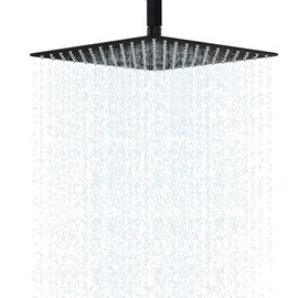 jeriussg Black 16 Inch Ultra Thin Rain Shower Head, Large Rainfall Waterfall Shower Head Full Body Coverage, Universal Ceiling or Wall Mount, 304 Stainless Steel