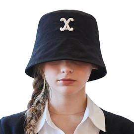 VARZAR VA Curved 3D Logo Drop Bucket Hat, Unisex Hat, Korean Brand, Korean Fashion Hat, UV Protection, Deep, Small Face Effect, SNS Topic, Celebrity Wear, Black, 56 to 60 cm
