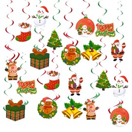 YBCCBY 30PCS Christmas Hanging Swirl Decorations, Ceiling Christmas Decorations, with Xmas Tree, Reindeer, Bell, Santa Claus, Christmas stocking, snowman, gift boxes for Xmas Theme Party Decorations