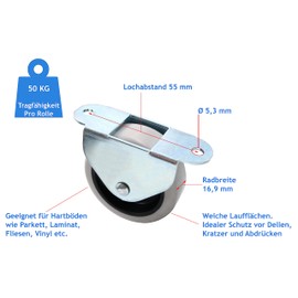 Design61 4 x Box Trestle Castors Bed Box Castors Furniture Castors 50 x 17 mm with Soft Tread