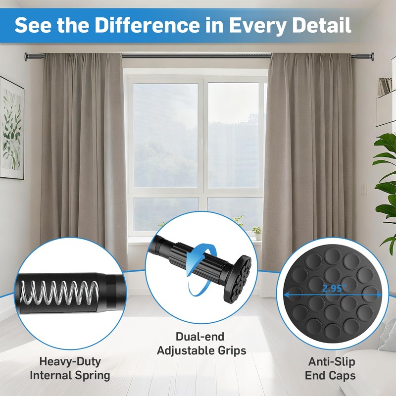 Tension Curtain Rod 51-166 Inch(4.25-13.83Ft), Extra Long Outdoor Tension Rod