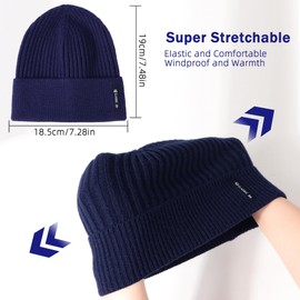 HeyCaps Beanie Hats for Men UK - Winter Knit Cuffed Hat Soft Warm Knitted Beanie Skull Cap for Men Navy