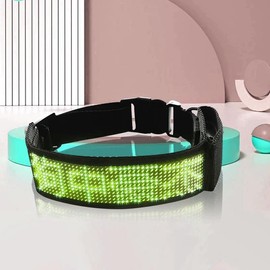 Led Dog Collar for App Programmable Text Flashing Light Up cosplay accessories- USB Rechargeable Hand and Leg Rings Cat Digital Pet Collar Weatherproof Fits for Small Medium Dog (Green LED)