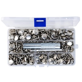 Trimming Shop 100 Set Leather Rivets Kit, 15mm Silver Double Cap Rivets Tubular Metal Studs with 3 Fixing Tools for DIY Leather Crafts Clothing Repair Bags Shoes Decoration