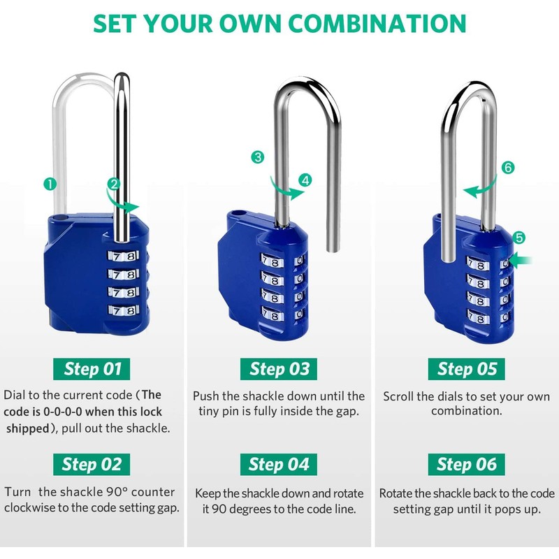 AIHYTU 3.2 Inch Ultra Long Shackle Resettable Combination Padlock, 4