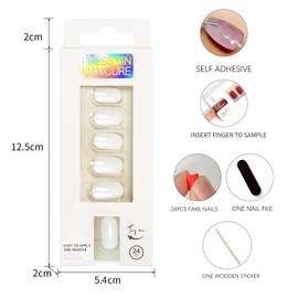 ONPRESS 24Pcs White Press on Nails Short Square Fake Nails Self-Adhesive Backing Solid False Nails No Glue Full Cover Stick on Nails for Women DIY Includes 24 Nails, 1 Manicure Stick, 1 Mini File