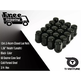 JJ 20PC FOR JEEP BLACK BULGE CLOSED ACORN LUG NUTS 12X1.5 1.38" {FITS: JEEP}
