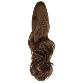 FELENDY Ponytail Extension Claw 18" 20" Curly Wavy Straight Clip in Hairpiece One Piece A Jaw Long Pony Tails for Women Light Chestnut Brown