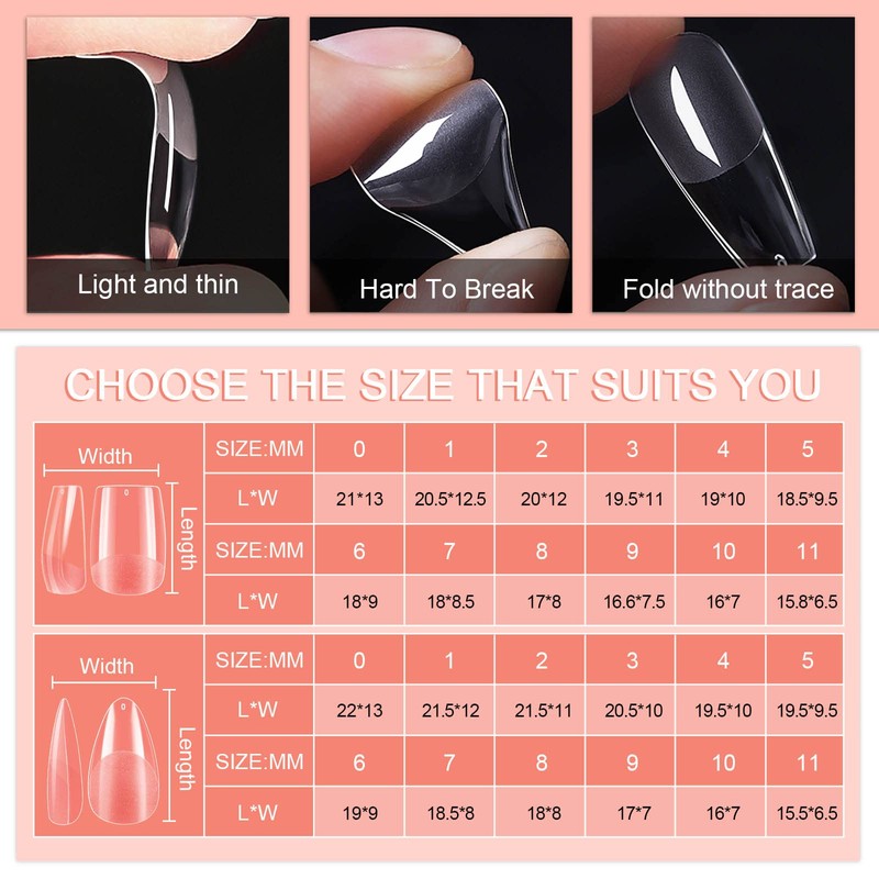 YSUVIN Nail Tips, Pack of 240 Fake Nails, Transparent, 12