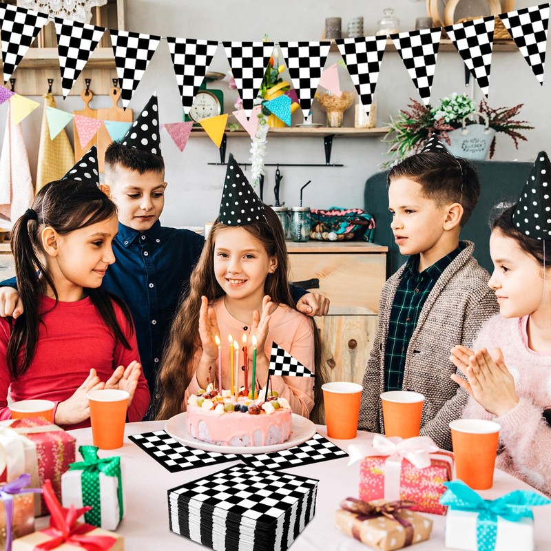Black and White Checkered Flag Napkins, 160Pcs Checkered Party Napkins