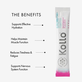 Kollo Electrolytes Powder, Advanced Hydration Electrolytes Zero Sugar, Raspberry Flavor with 800mg Himalayan Salt & Aquamin® Magnesium, 14 sachets, Informed Choice Certified
