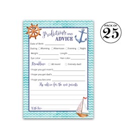 NAUTICAL Prediction and Advice Cards - Pack of 25 - Rustic Blue Anchor, Ahoy BOY Baby Shower Game, Wishes for New Parents Mom & Dad to be Mommy & Daddy Message Boat Shower Activity Keepsake G807-PDAV