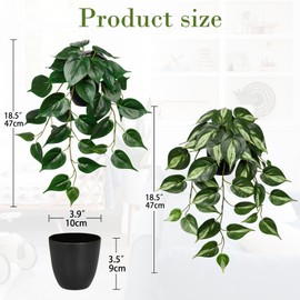 DILATATA 2 Pack Artifitial Hanging Plants 18" Fake Devil's Ivy Golden Pothos Plants, Hanging Potted Plants for Home Office Bedroom Indoor Outdoor Decor