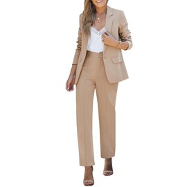 luvamia Women's Two Piece Sets Pants Suits Dressy Business Casual Outfits Professional Blazer Pantsuits Set Work Office Beige Large Fits US 12-14