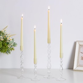 Hewory Glass Candle Holder Set: 4PCS Clear Glass Candlestick Holders Vintage Taper Candle Holders for Candlesticks, Unique Candle Sticks Holder Decor for Table Dinner Festival Events Decorations