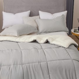 EMME Twin Comforter Set - Ultra Soft 5 Piece White Grey Bedding Sets, Twin Bed in a Bag, All Season Bed Set with 1 Comforter, 1 Flat Sheet, 1 Fitted Sheet, 1 Pillowcase and 1 Pillow Sham