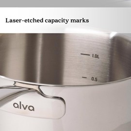 Alva Maestro 2 Qt Stainless Steel Saucepan with Lid - 18/10 Premium Non-Toxic Cookware - PFAS/PFOA/PTFE Free - Induction Compatible with Stay-Cool Handle & Pouring Spouts - 6.3" Cooking Pot