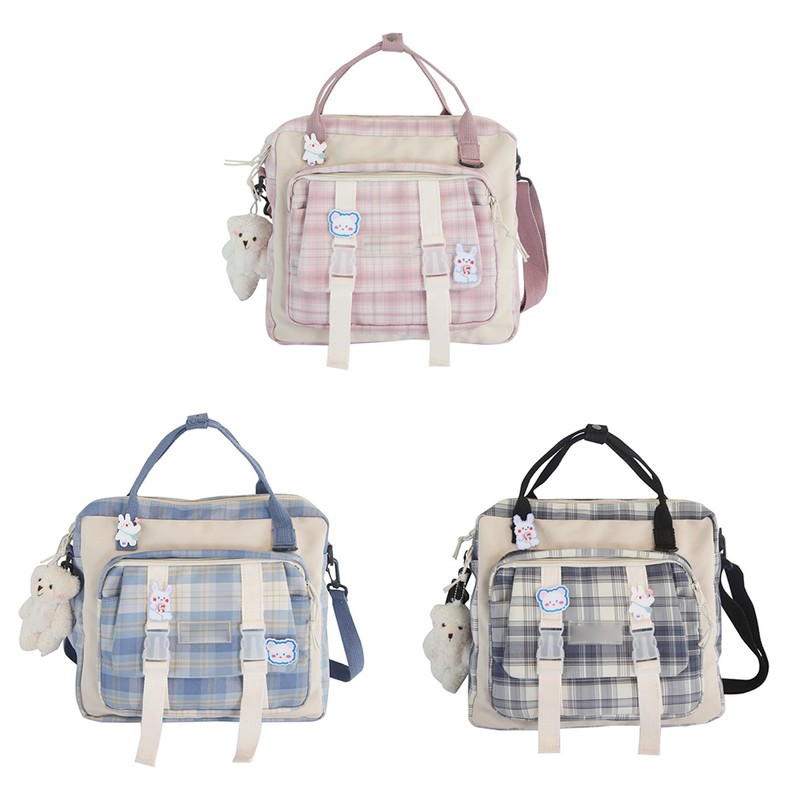Cute Backpack with Accessories Check Dual Purpose Backpack Shoulder Bag