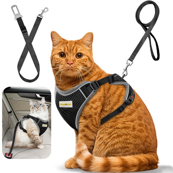 Upgraded Car Cat Harness and Leash for Walking, Adjustable Soft