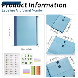 Folio Document Organizer,Lifebook Document Organizer with Labels. According Expanding File Folder Organizer with Multi Pocket for Desk Important Document Binder(Blue)