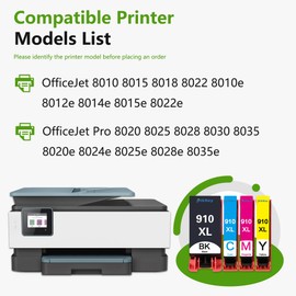 PikBey 910XL High Yield Ink Cartridges Compatible 910XL Ink Cartridges Replacement for HP OfficeJet 8010 8015 8018 8022 Pro 8020 8025 8028 8030 8035 Printer (4-Pack, Black/Cyan/Magenta/Yellow)