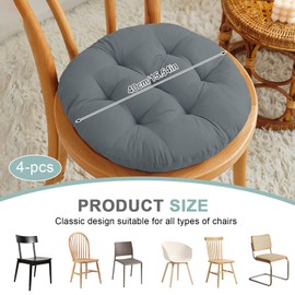 MeYuxg Chair Cushions Pad Set of 4, Outdoor/Indoor Chair Pads for Dining Chairs, 40 * 40 * 4cm Round Seat Cushions for Kitchen, Dining Room, Office, Patio Chairs - Gray
