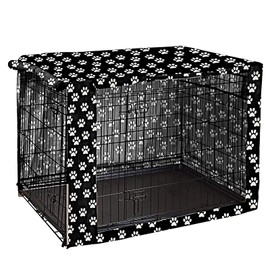 Dog Crate Cover for Wire Crates, Heavy Nylon Durable Waterproof Windproof Pet Kennel Cover Indoor Outdoor Protection - Cover only - Black Paw - XLarge