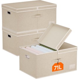 Lifewit Extra Large Storage Bins with Lids, Fabric Foldable Storage Boxes with Handles, Decorative Closet Organizer, Stackable Cube Baskets Container for Bedroom, Office, Nursery, 3 Packs, Beige