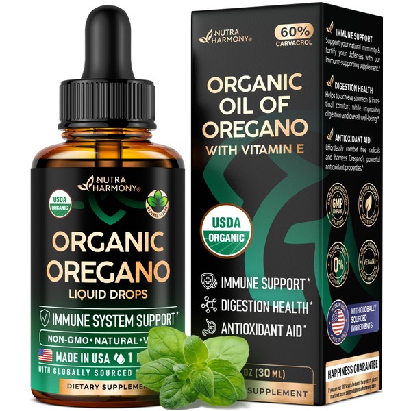 USDA Organic Oil of Oregano - Liquid Drops with Vitamin