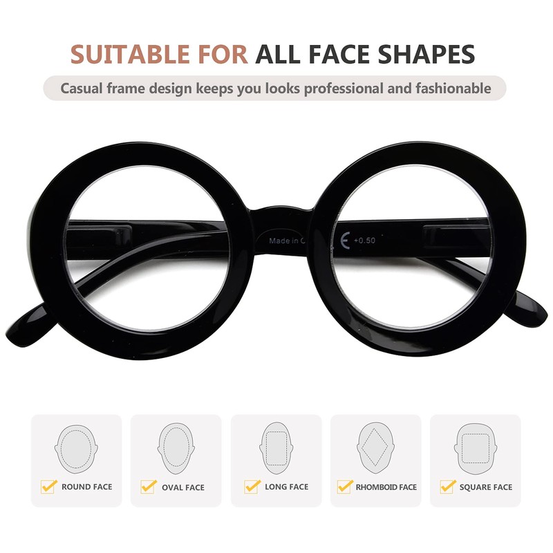 Eyekepper Paquete de 4 gafas de lectura redondas para mujer,