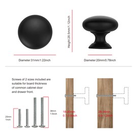 TUNNY 10 Pack Cabinet Knob- Matte Blcak Furniture Hardware Handles for Kitchen Cabinets Bedroom Dresser Wardrobe Cabinet Pulls