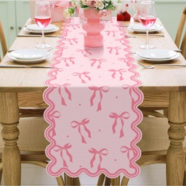 Windkream - Camino de mesa con lazo rosa de 72 pulgadas, tela de corazón festoneado, coqueta, decoración de comedor para cumpleaños, baby shower, fiesta de San Valentín, decoración del hogar (Bow B)