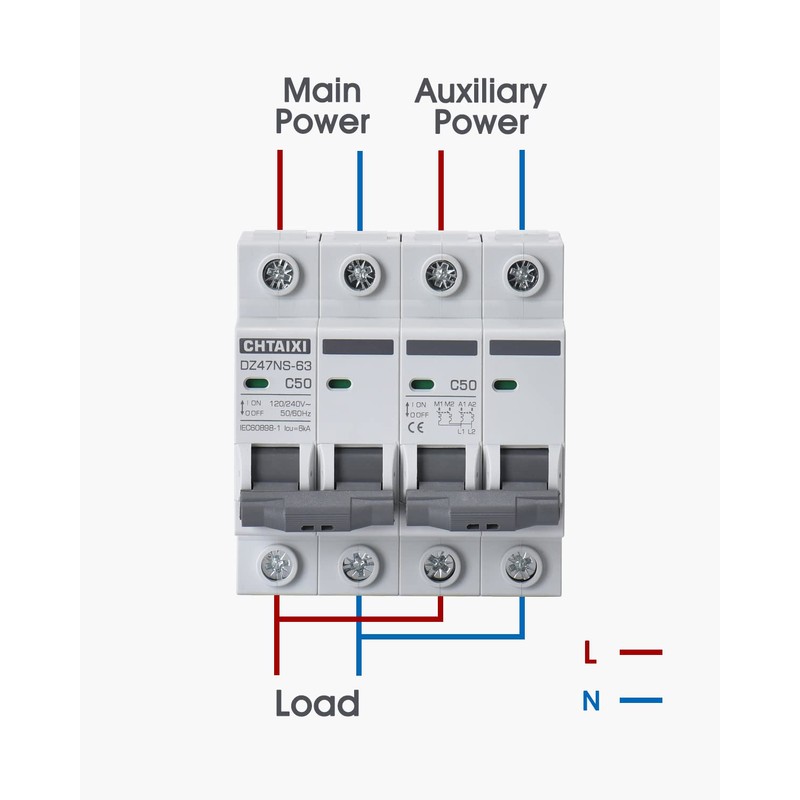 Chtaixi Manual Transfer Switch, 63 Amp 120V/240V AC Dual 2-Pole